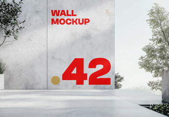 Big Concrete Wall in Modern Building Mockup