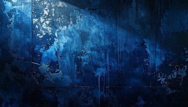 Dark blue grunge background texture creates a dramatic, moody atmosphere with rough, distressed details, making it ideal for modern graphic design, posters, presentations, digital art, and versatile c