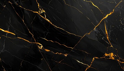 Abstract luxury black marble surface featuring refined yellow gold streaks, elegant and sophisticated texture, perfect for high-end interior design, stylish backgrounds, digital artwork, wallpapers, c