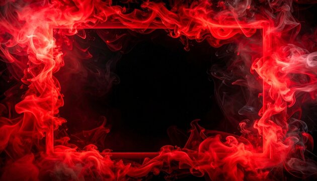 Red smoke frame on black background creating a vivid glowing border effect that highlights dramatic atmosphere, adds depth, enhances contrast, and provides an intense visual focus for modern graphic d