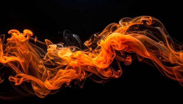 Abstract orange smoke effect on black background creating swirling atmospheric motion with soft glowing texture, dynamic flowing shapes, subtle gradients, and vivid depth suitable for digital art, pre