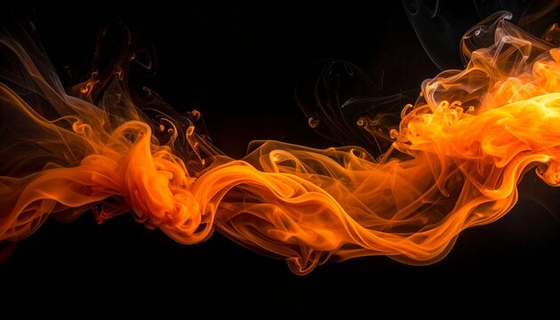 Abstract orange smoke effect on black background creating swirling atmospheric motion with soft glowing texture, dynamic flowing shapes, subtle gradients, and vivid depth suitable for digital art, pre