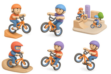 Fototapeta premium Bmx stunt icons collection featuring cyclists, ramps, and urban elements for graphic design projects