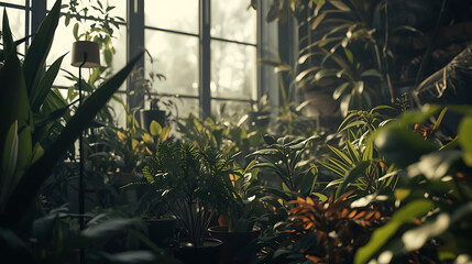 Tranquil indoor garden filled with lush green plants