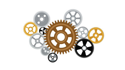 Colorful gear wheels in motion: industrial engineering concept design