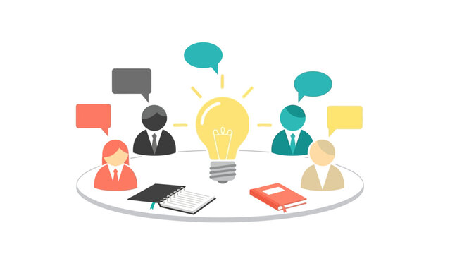 Collaborative brainstorming meeting with business people and ideas