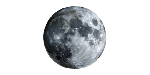 Detailed realistic moon surface with craters and maria isolated on a transparent background