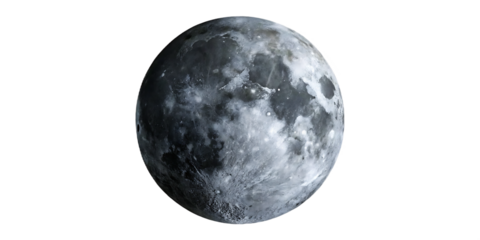 Detailed realistic moon surface texture isolated on a transparent background lunar