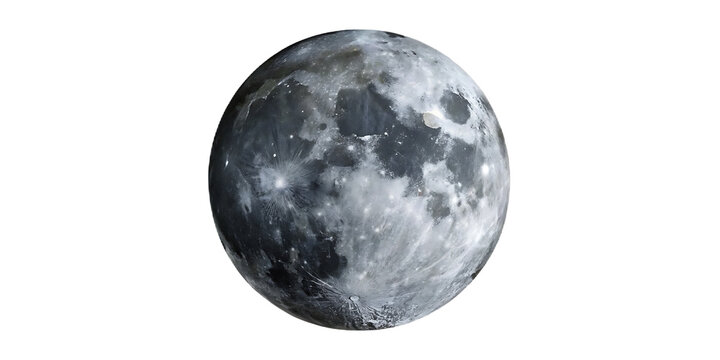 Detailed realistic moon surface with craters and maria isolated on a transparent background