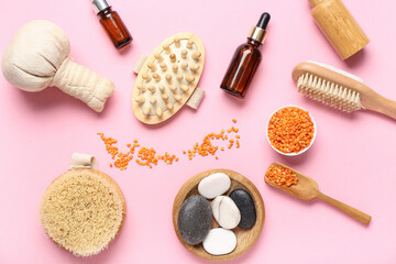 Beautiful spa composition on pink background