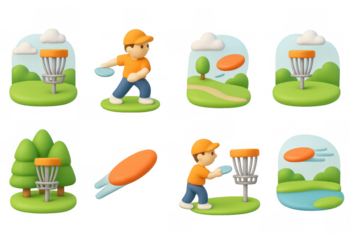 Disc golf icons collection - fun and simple illustrations for sports enthusiasts