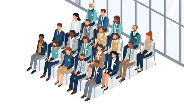 Diverse group of professionals at business conference in modern office setting