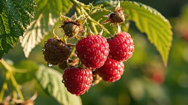 Fresh Raspberries on the Vine A CloseUp Look at Summers Bounty.