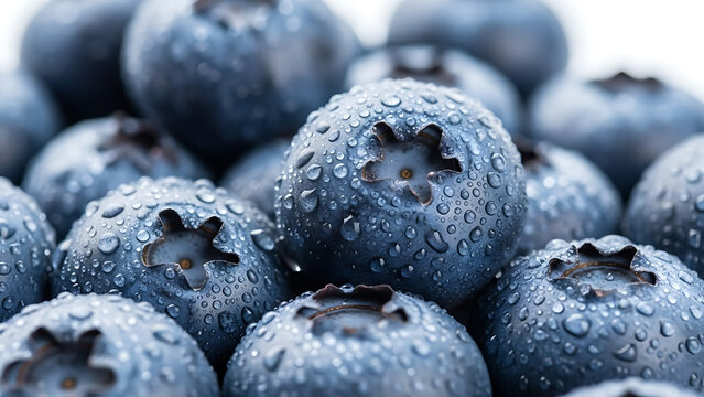 Close up of fresh blueberries with water droplets blueberry - Powered by Adobe