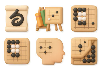 Icon set featuring go board game strategy and tactics – ideal for educational tools or gaming apps