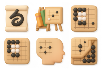 Icon set featuring go board game strategy and tactics – ideal for educational tools or gaming apps