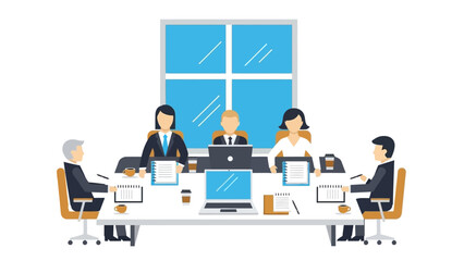 Business meeting in modern office setting with diverse professionals and technology