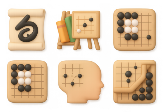 Icon set featuring go board game strategy and tactics – ideal for educational tools or gaming apps