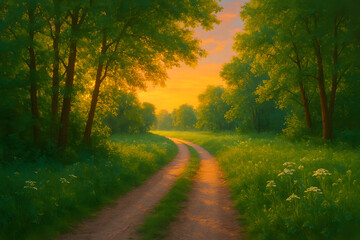 Morning Journey in Fall Woods