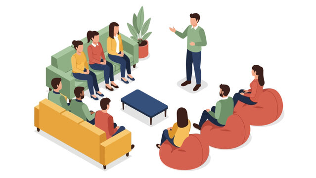 Engaging team meeting in modern office setting with diverse group interaction
