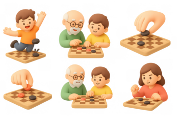 Checkers strategy concepts with family play and icons for game design