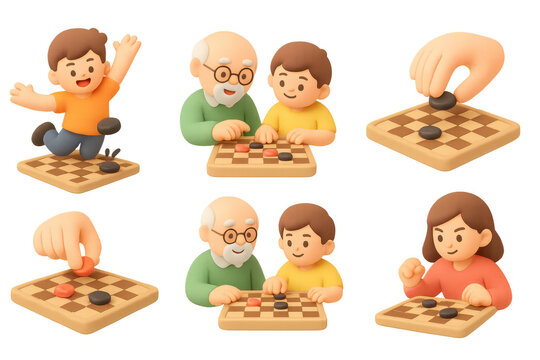 Checkers strategy concepts with family play and icons for game design