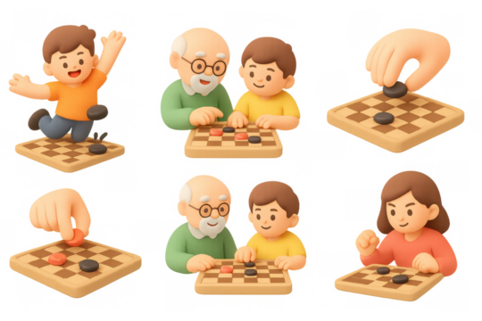 Checkers strategy concepts with family play and icons for game design