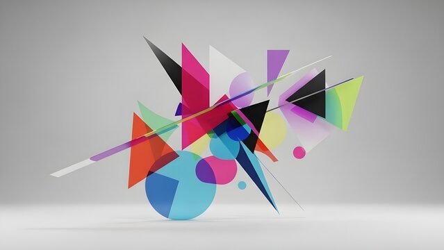 Abstract geometric composition with colorful shapes and lines