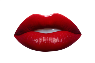 Glossy red lips with white teeth isolated on a transparent background glossy lips