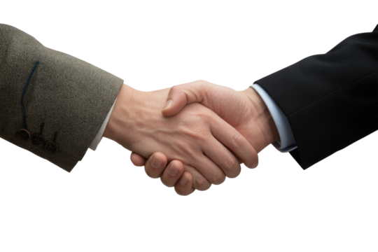 Two business people shake hands, symbolizing agreement, partnership, and successful negotiation. A powerful gesture of trust and collaboration. background removed
