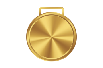 A blank golden medal with a shiny, brushed metal texture and a top loop, perfect for awards or recognition. background removed