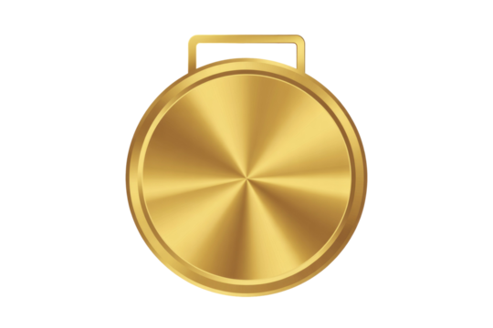A blank golden medal with a shiny, brushed metal texture and a top loop, perfect for awards or recognition. background removed - Powered by Adobe