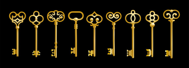 3D golden antique keys