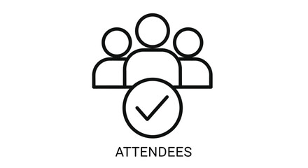 Simple line art icon depicting a group of people with a checkmark below