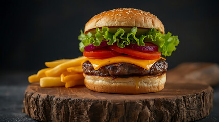 Juicy cheeseburger and golden fries ready to savor