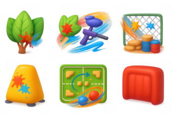 Vibrant paintball icons for nature and adventure themes
