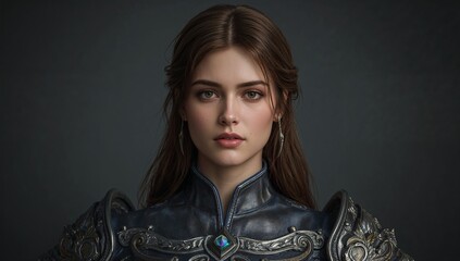 Fantasy Warrior in Engraved Armor with Glowing Chest Gem