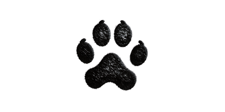 Textured paw print on dark background isolated on a transparent background animal