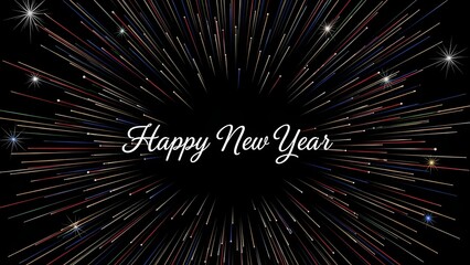 Obraz premium Happy new year text with colorful explosion on black background