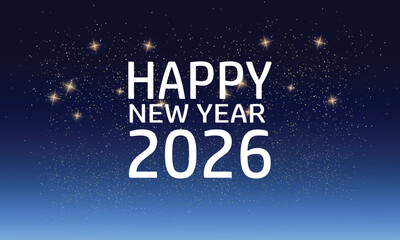 Glowing 2026 numbers with star lights on a smooth blue gradient. Bright festive 2026 greeting with soft starlight accents.