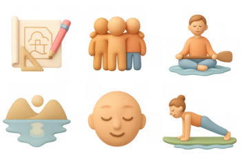 Calm yoga and meditation icons with relaxation and harmony themes for wellness design