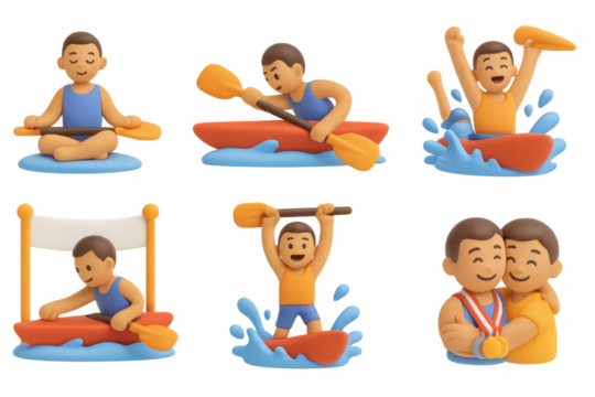 Athletic victory icons illustrating water sports and celebration themes for design use - Powered by Adobe