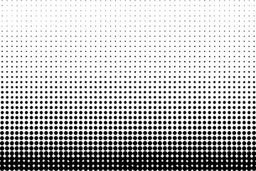 Dotted halftone gradient seamless border. Vector screentone raster effect backdrop. Black fading polka dot bg. Dots gradation repeat pattern.