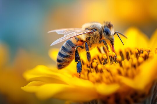 Macro Photo of Honeybee on Blooming Flower