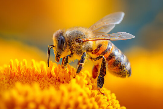 Macro Photo of Honeybee on Blooming Flower - Powered by Adobe