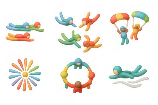 Vibrant skydiving icons collection for design and decoration projects