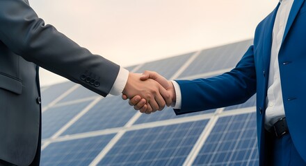 Shaking Hands On Solar Panel Investment In A Sustainable Energy Future