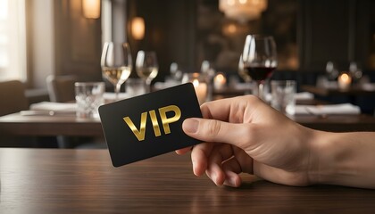 Hand Holding Vip Card in Restaurant Setting Displaying Exclusivity