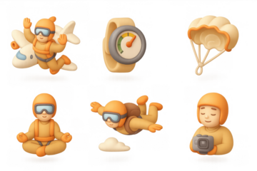 Skydiving adventure icons for fun parachuting activities design