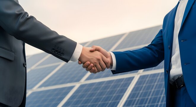 Shaking Hands On Solar Panel Investment In A Sustainable Energy Future